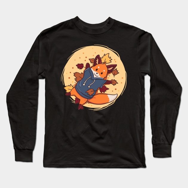 Cute Fox In Autumn Fox Forest Animal Long Sleeve T-Shirt by alcoshirts